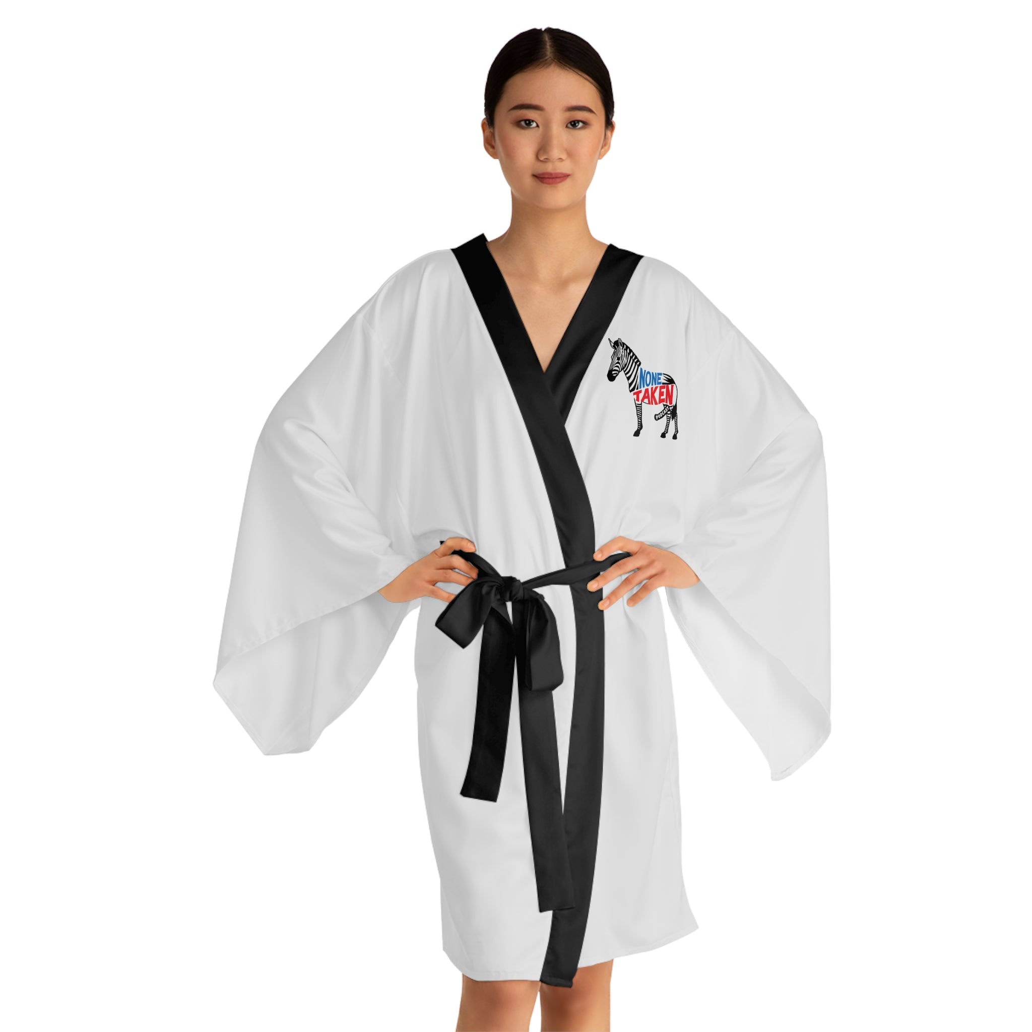 Zebra 'None Taken' Kimono Robe — Graphic Long Sleeve Lounge Wrap