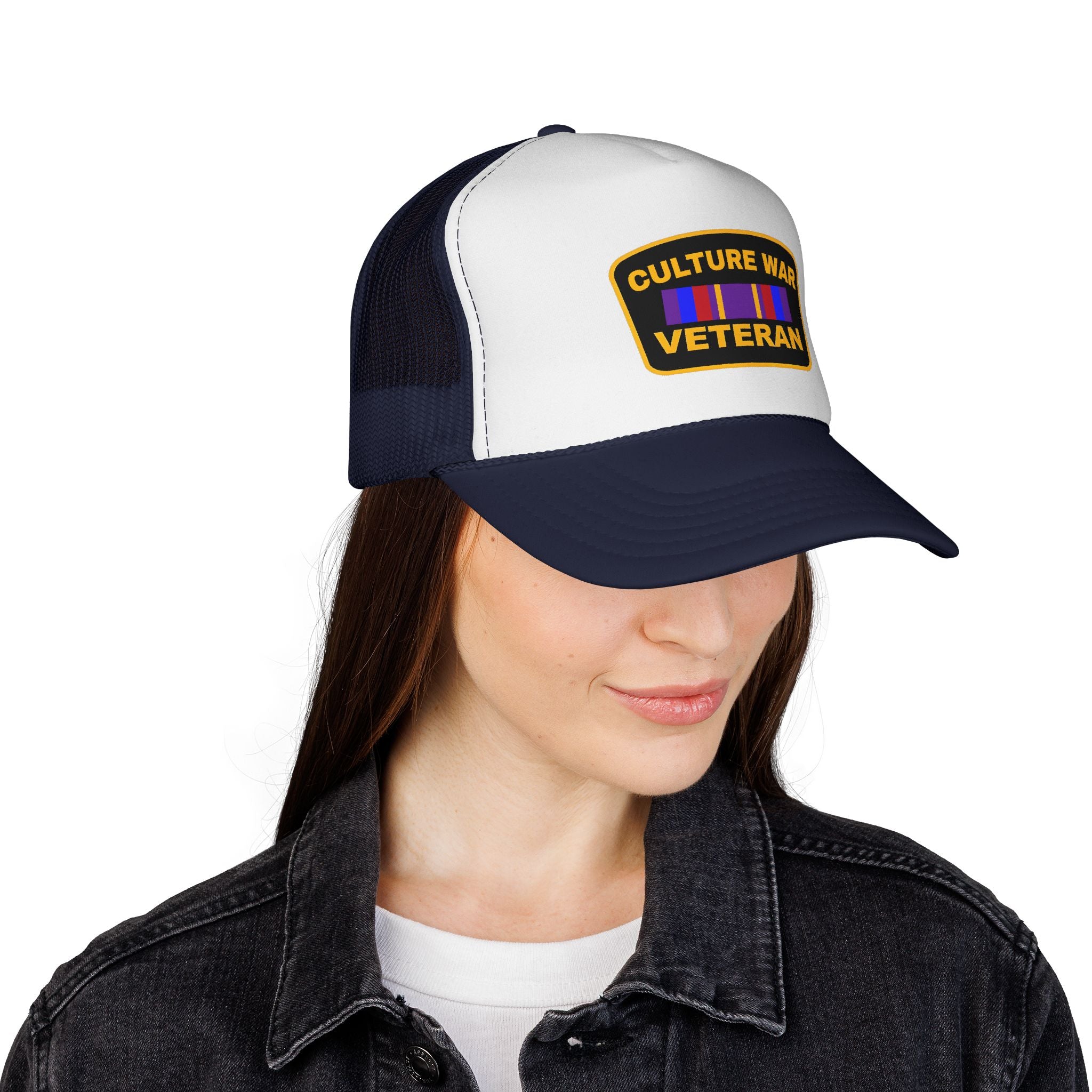 Culture War Veteran Trucker Hat – Retro Patch Mesh Cap for Political Activists & Commentators