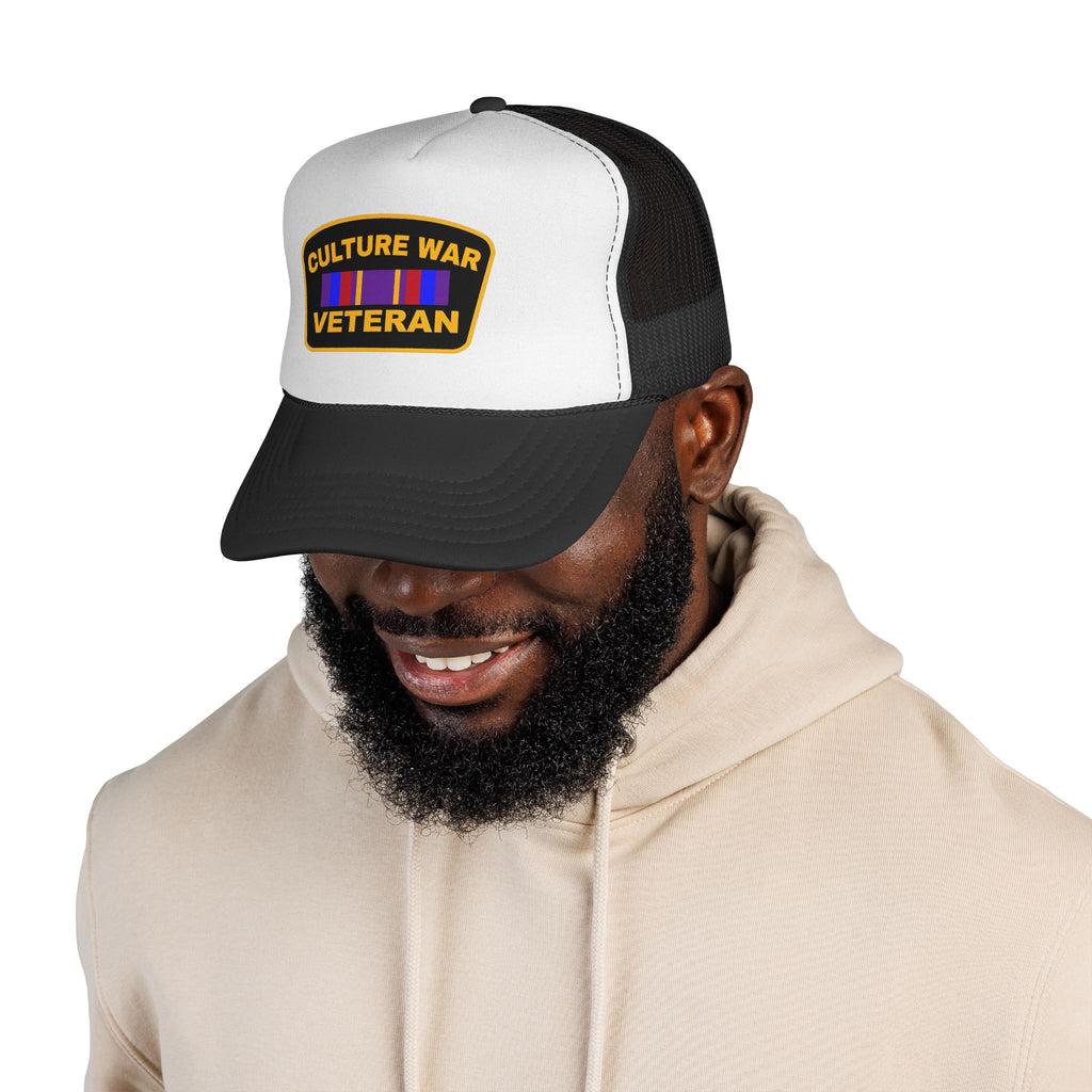 Culture War Veteran Trucker Hat – Retro Patch Mesh Cap for Political Activists & Commentators