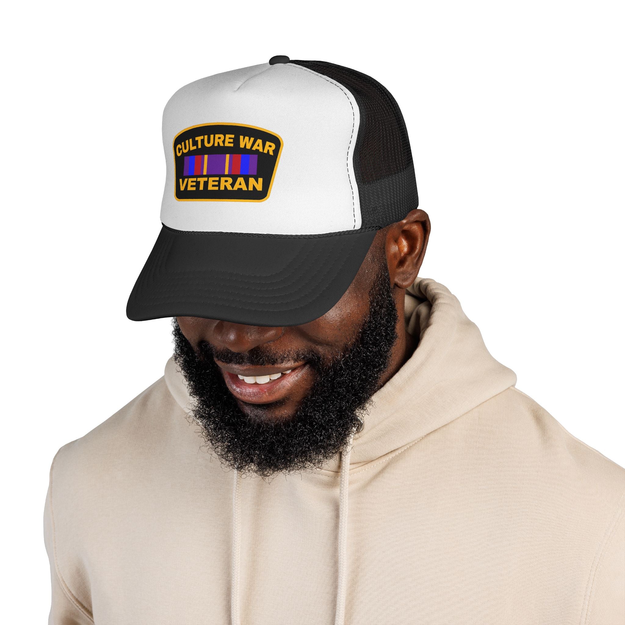 Culture War Veteran Trucker Hat – Retro Patch Mesh Cap for Political Activists & Commentators