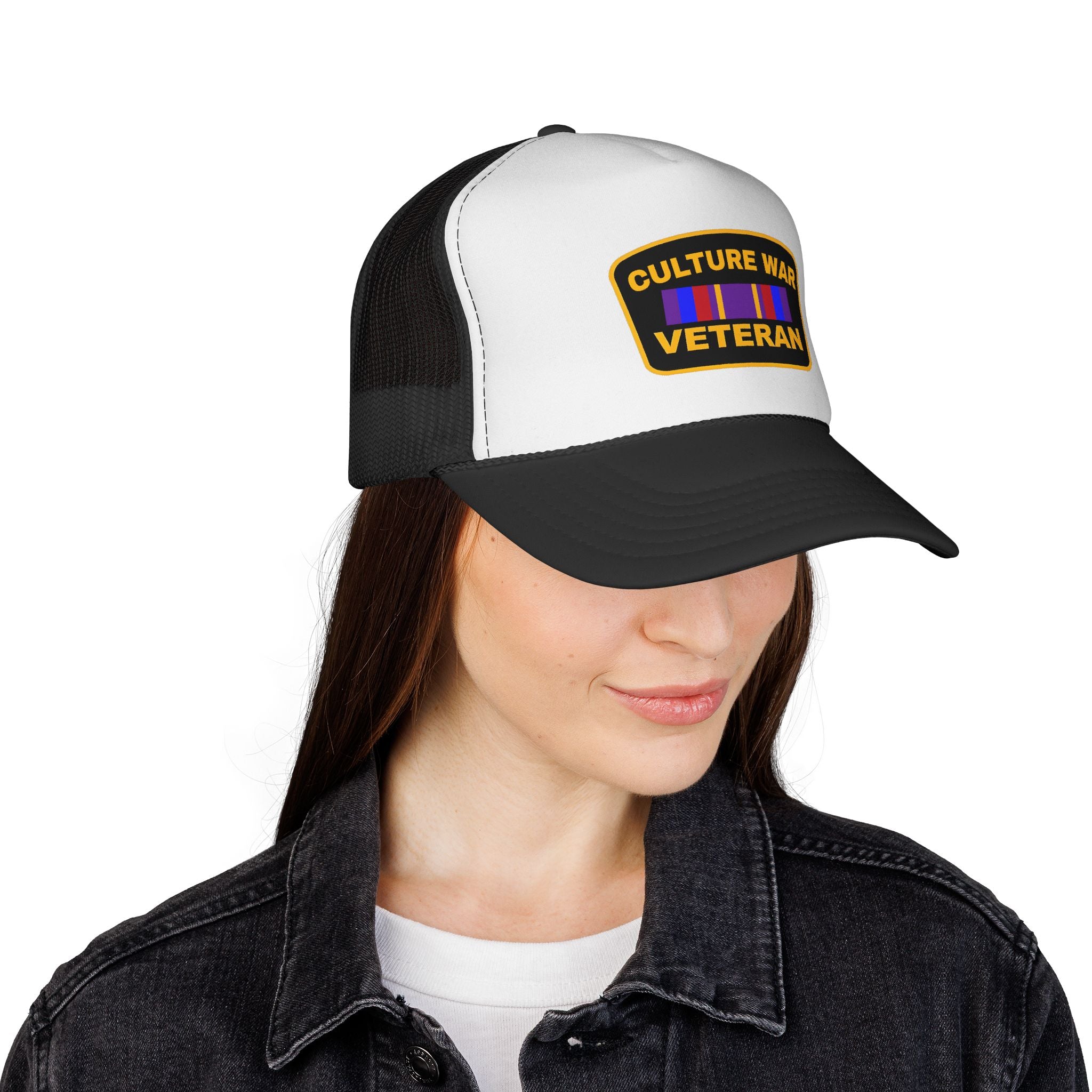 Culture War Veteran Trucker Hat – Retro Patch Mesh Cap for Political Activists & Commentators