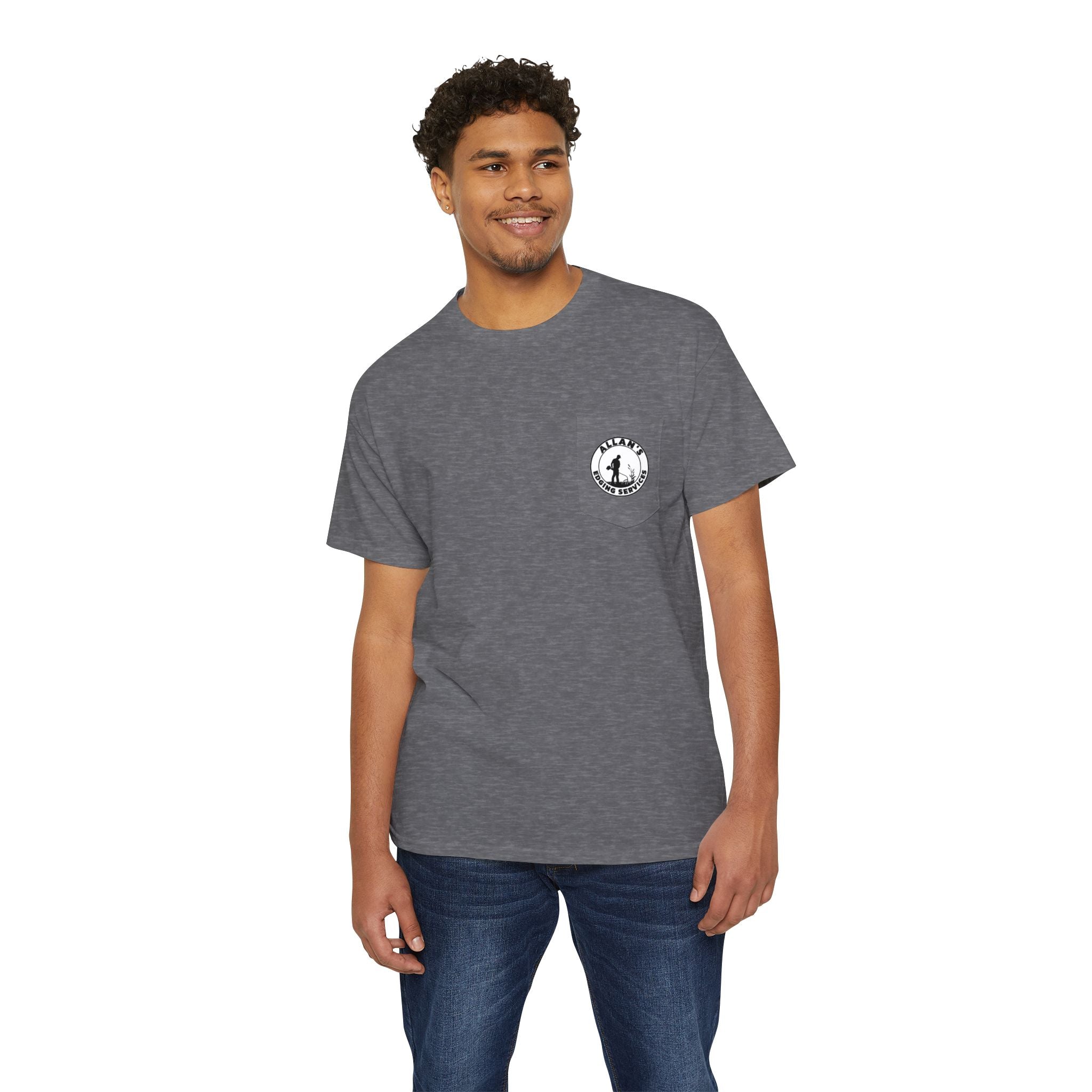 Edging Services Pocket Tee — Allan's Landscaping Logo T-Shirt