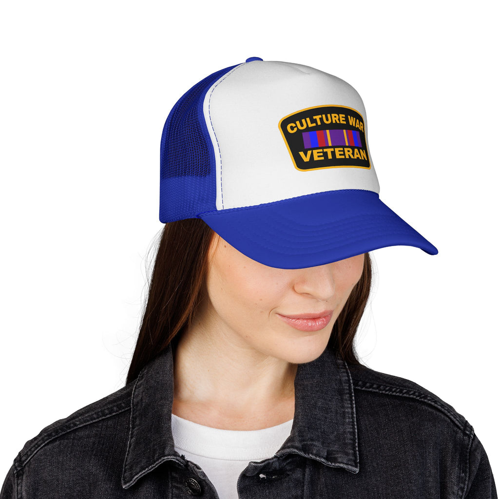 Culture War Veteran Trucker Hat – Retro Patch Mesh Cap for Political Activists & Commentators